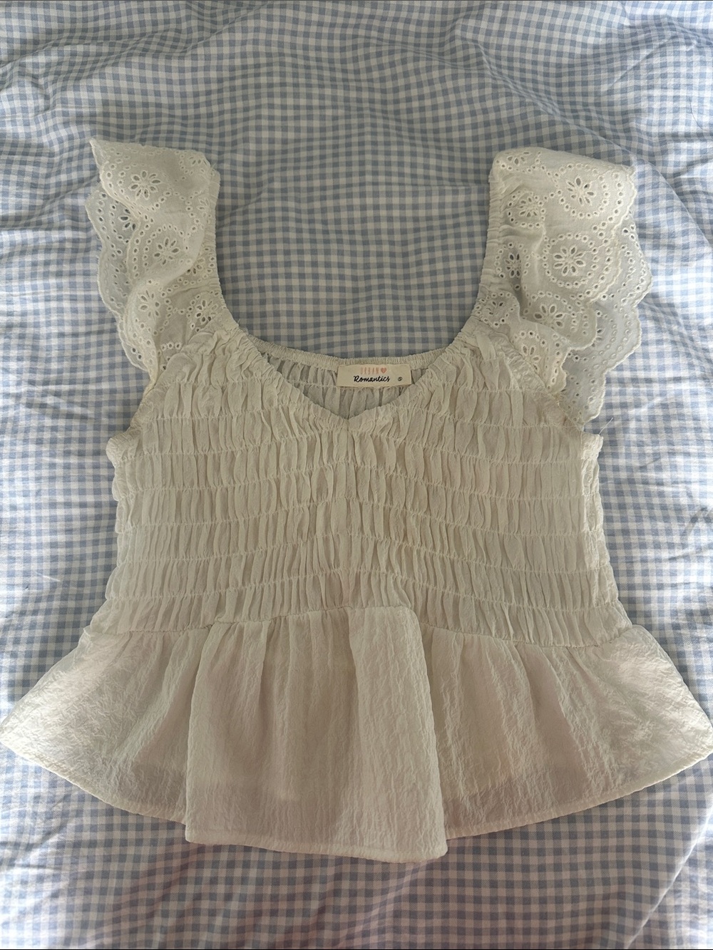Urban Romantics White Eyelet Smocked Tank | S